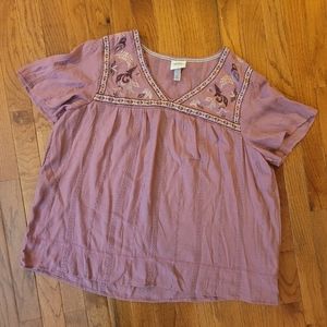 Knox Rose Mauve and Tan appliqued top XL